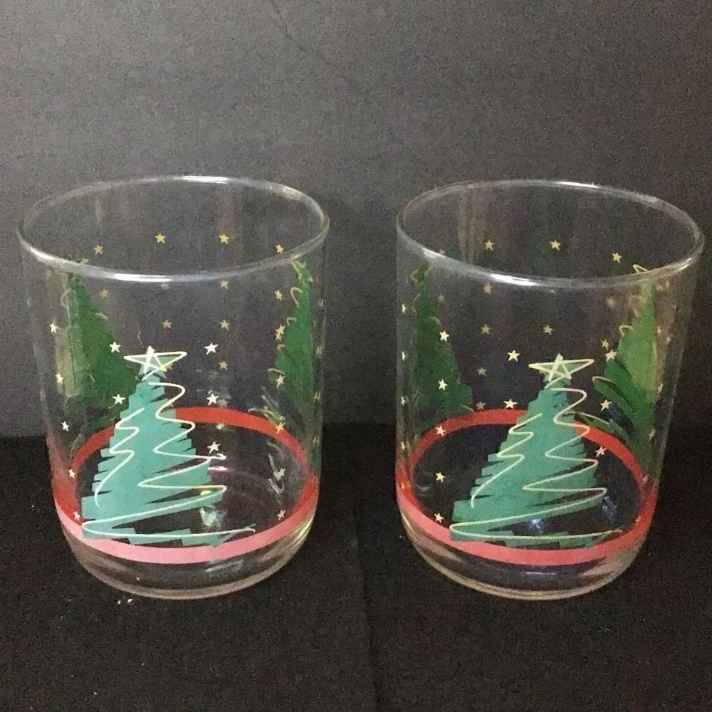 Lowball glasses, vintage, Libby Christmas trees set of 2